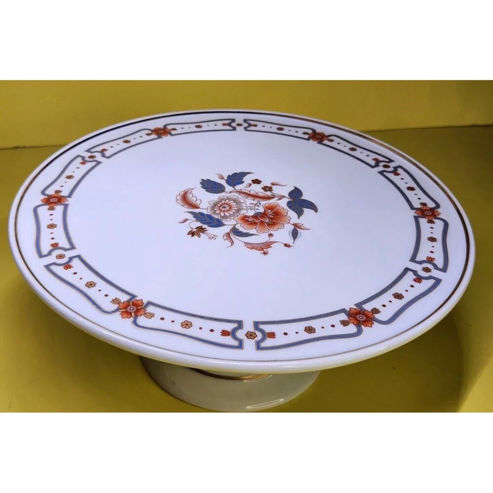 Richard Ginori Italy Porcelain Pedestal Cake Stand Taormina Tazza Gold Floral